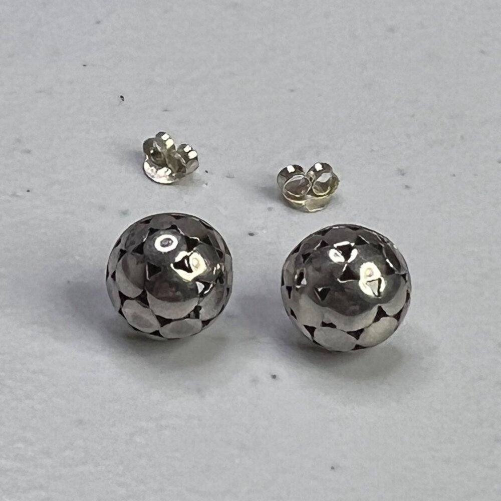Sterling Silver Faceted Round Stud Earrings With Butterfly Backs - Picture 6 of 10